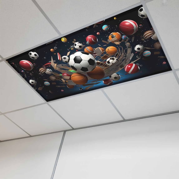 Sports Magnetic Fluorescent Light Covers for Ceiling Lights 2 x 4 Feet, Football Basketball Baseball Ball Games Office Classroom Kitchen Drop Ceiling Light Covers Lighting Filters Shade Panel 1 Pack