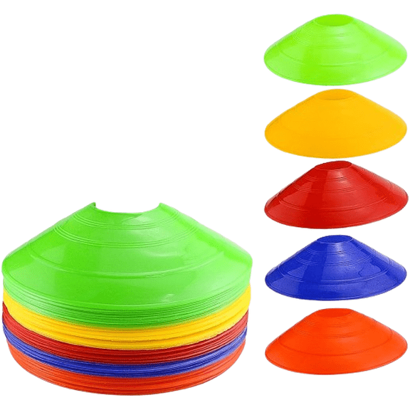 Sports Marker Disks 50 Pack, 5 Color Flat Training Cones for Agility Drills Field Marking and Coaching