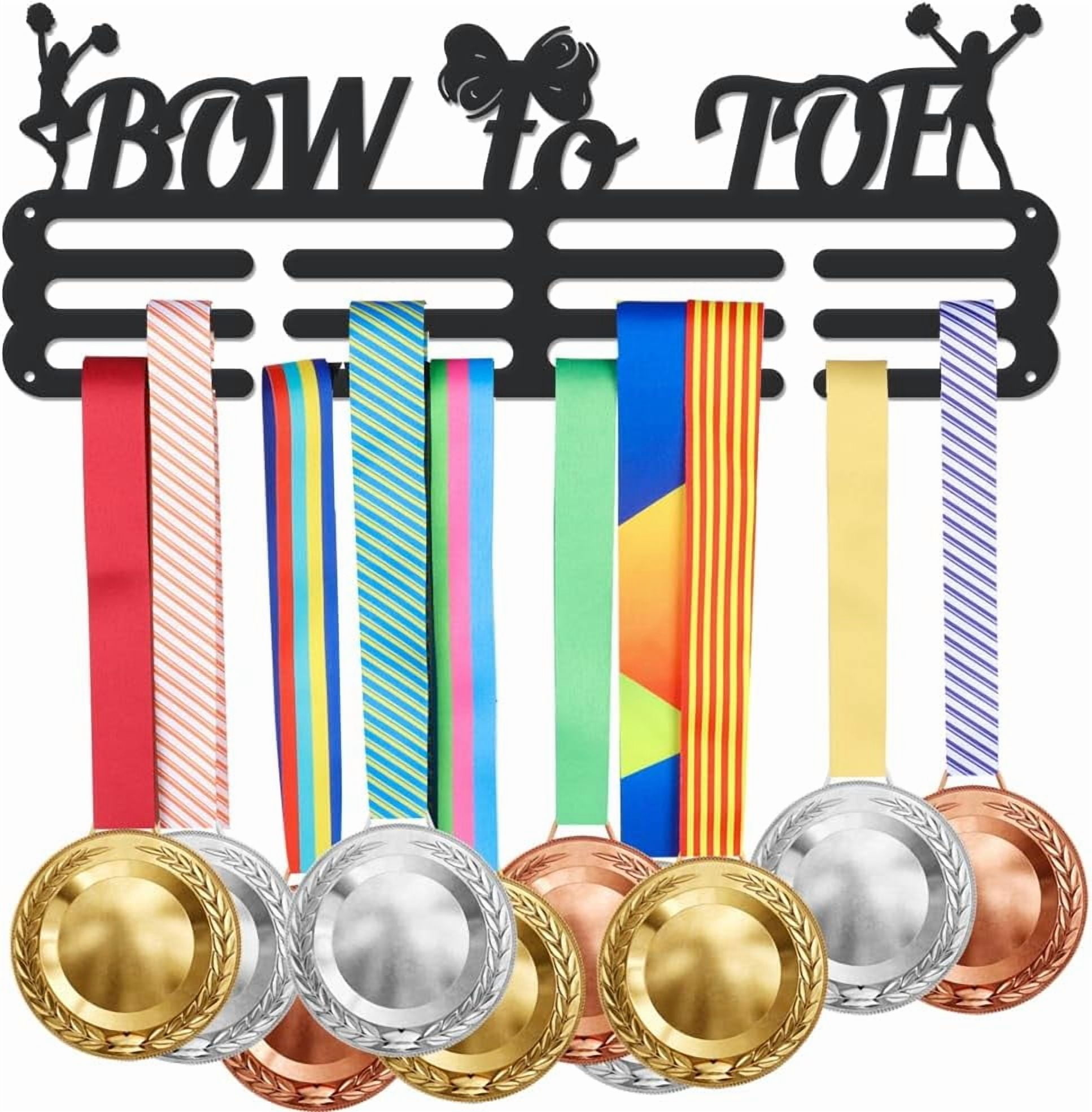 Sports Medal Hanger Display to Toe Cheerleading Race Medals Holder Rack Wall Mount Iron Ribbon Hook Hanger Decor Awards Ribbons Holder for Basketball Football Athletes Players Cheer DIY