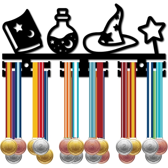 Sports Medal Holder Acrylic Magic Medal Hanger Hooks Wall Mount Award Badge Ribbon Exhibition Rack for Athletes Gifts Football Basketball Running Swimming Race Medalist Display 11.4x5.1in Black DIY