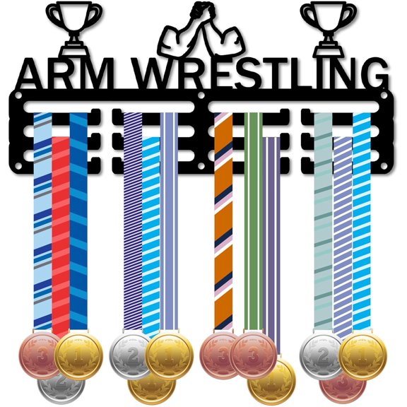Sports Medal Holder Arm Wrestling Medal Hanger Display Race Competition Victory Awards Ribbon Organizer Small Black Metal Rack Frame