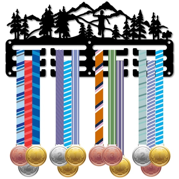 Sports Medal Holder Hooks Running Medals Hanger Display Rack Mountain Tree Awards Lanyard Ribbons Small Iron Rack Frame 11.4x5.1Inch
