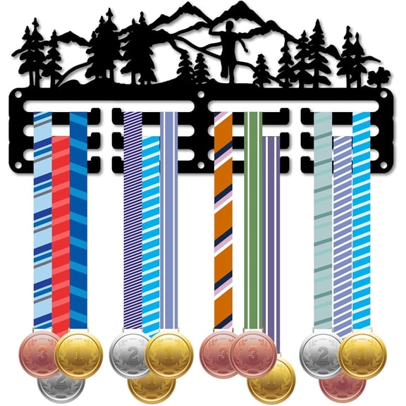 Sports Medal Holder Hooks Running Medals Hanger Display Rack Mountain Tree Awards Lanyard Ribbons Small Iron Rack Frame for Runners Competition Race Victory Gymnastics Dance 11.4x5.1Inch Iron
