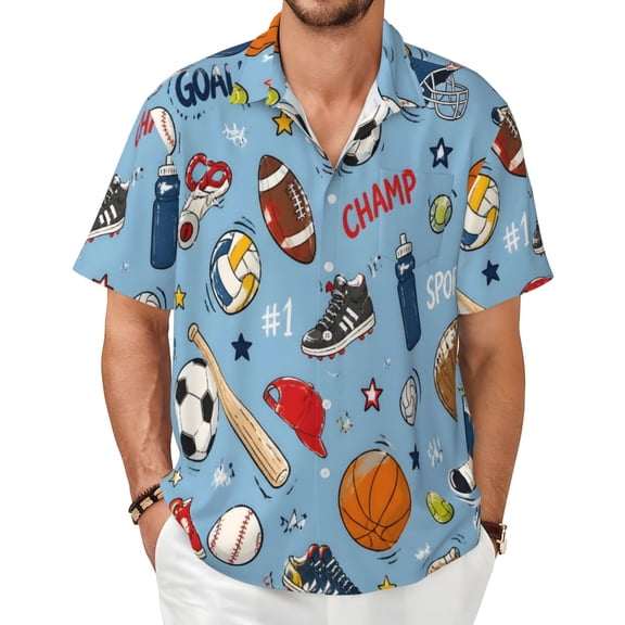 Sports Men's Shirts Short-Sleeved with All-Over Prints Button-Up Shirts