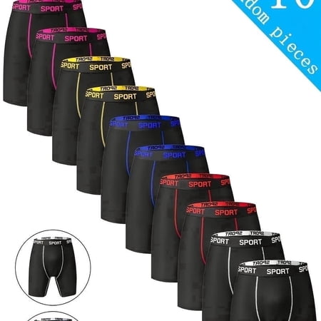 Sports Mens Boxer Briefs Active Performance Breathable Underwear for Men, 10-Pack