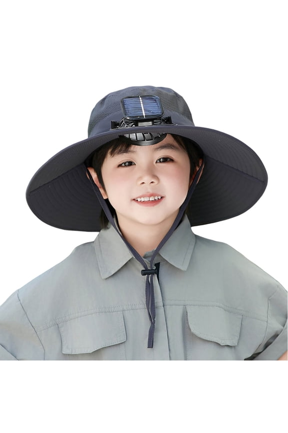Sports Outdoor Sun Hat with Built-in Solar Fan for Kids - Wide Brim Fisherman Hat for Sun Shield and Comfort