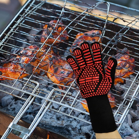 Sports Outdoors Camping Hiking BBQ Barbecue BBQ Barbecue Meat Oven Microwave Barbecue Resistance High-temperature Glove Non-slip Silicone Anti-burn Glove Glove Heat Insulation Anti-scalding Red