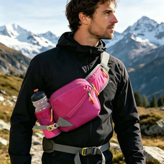 Sports & Outdoors Hiking Waist Pack with Water Bottle Holder Adjustable Multi-Pocket Fanny Pack Lightweight Running Hydration Belt Water Resistant Belt Bag for Running Cycling Outdoor Sports