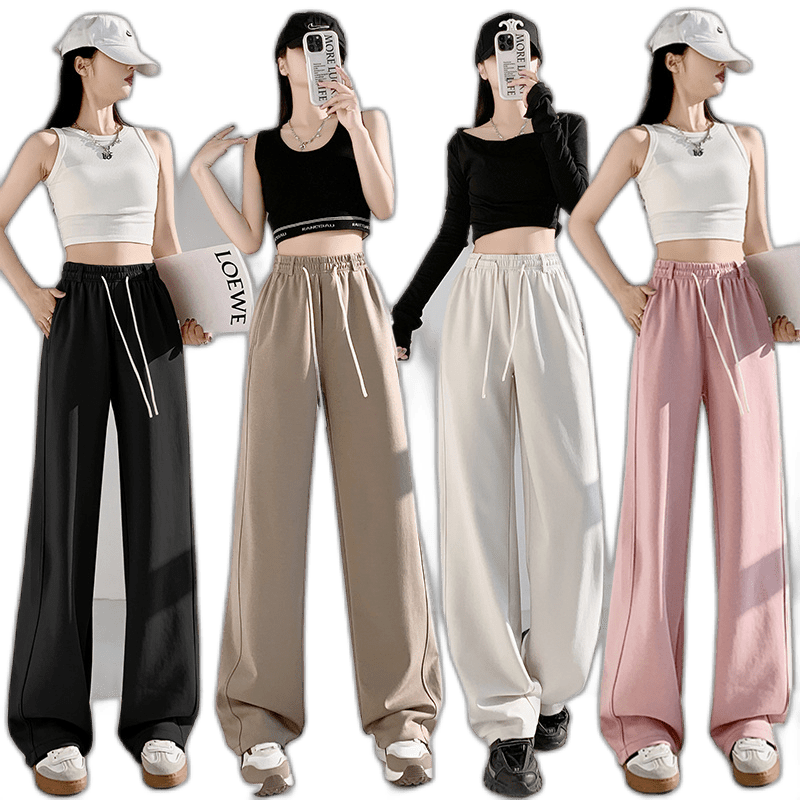 Sports Pants Women'S Loose Straight Tube Spring Slim Leisure Wide -Leg ...