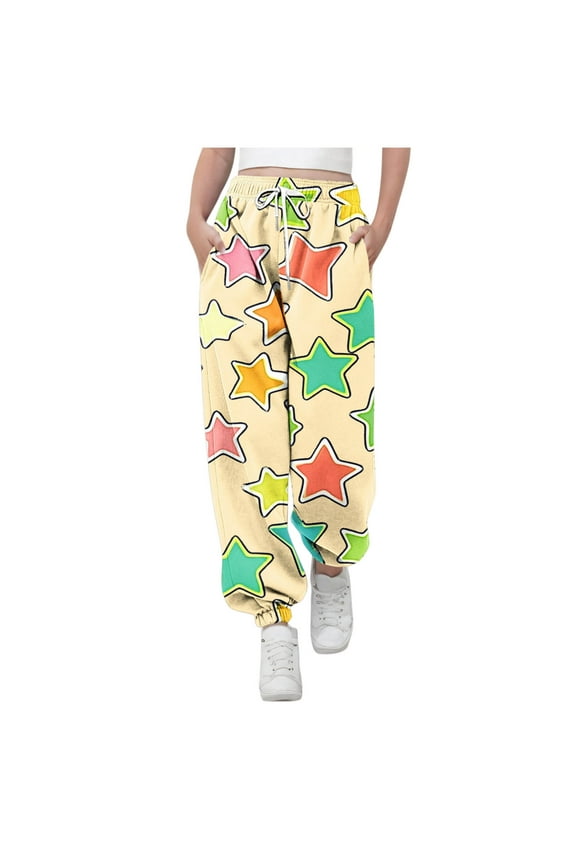 Sports Pants for Boys Girls Full Length Wearing Lantern Pants With Pockets Outside Children Kids Print Trousers