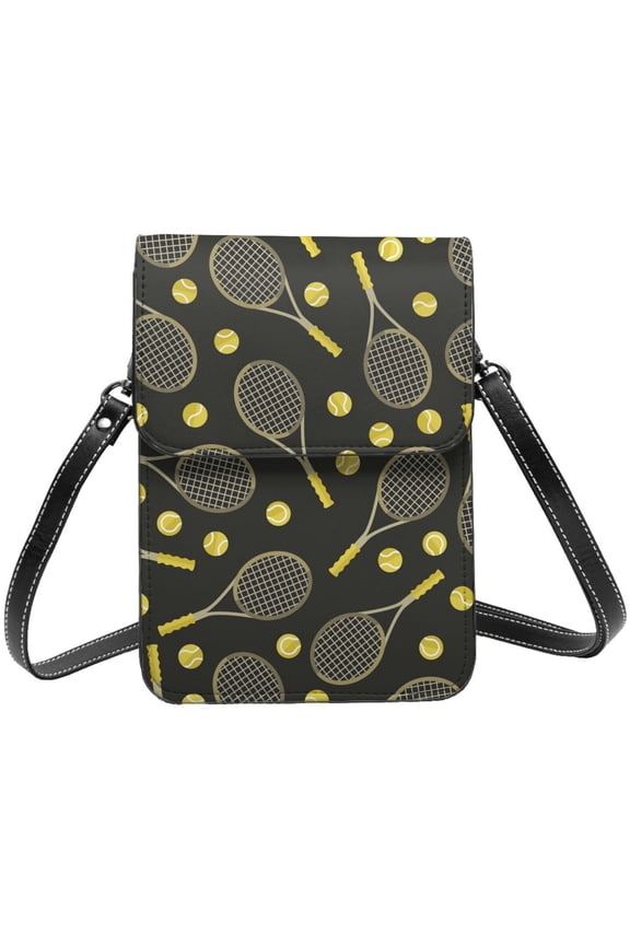 Sports Pattern Tennis Ball Cell Phone Purse Small Crossbody Bag with Strap Credit Card Slots Leather Shoulder Wallet for Women