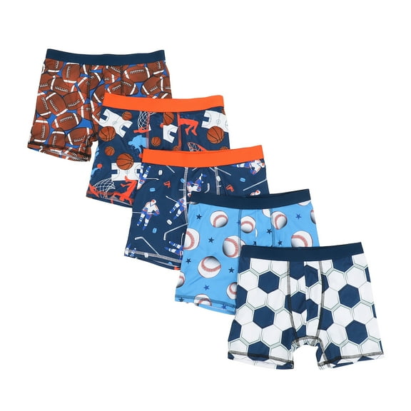 Sports Patterns AOP Boy's 5-Pack Boxer Briefs-14/16