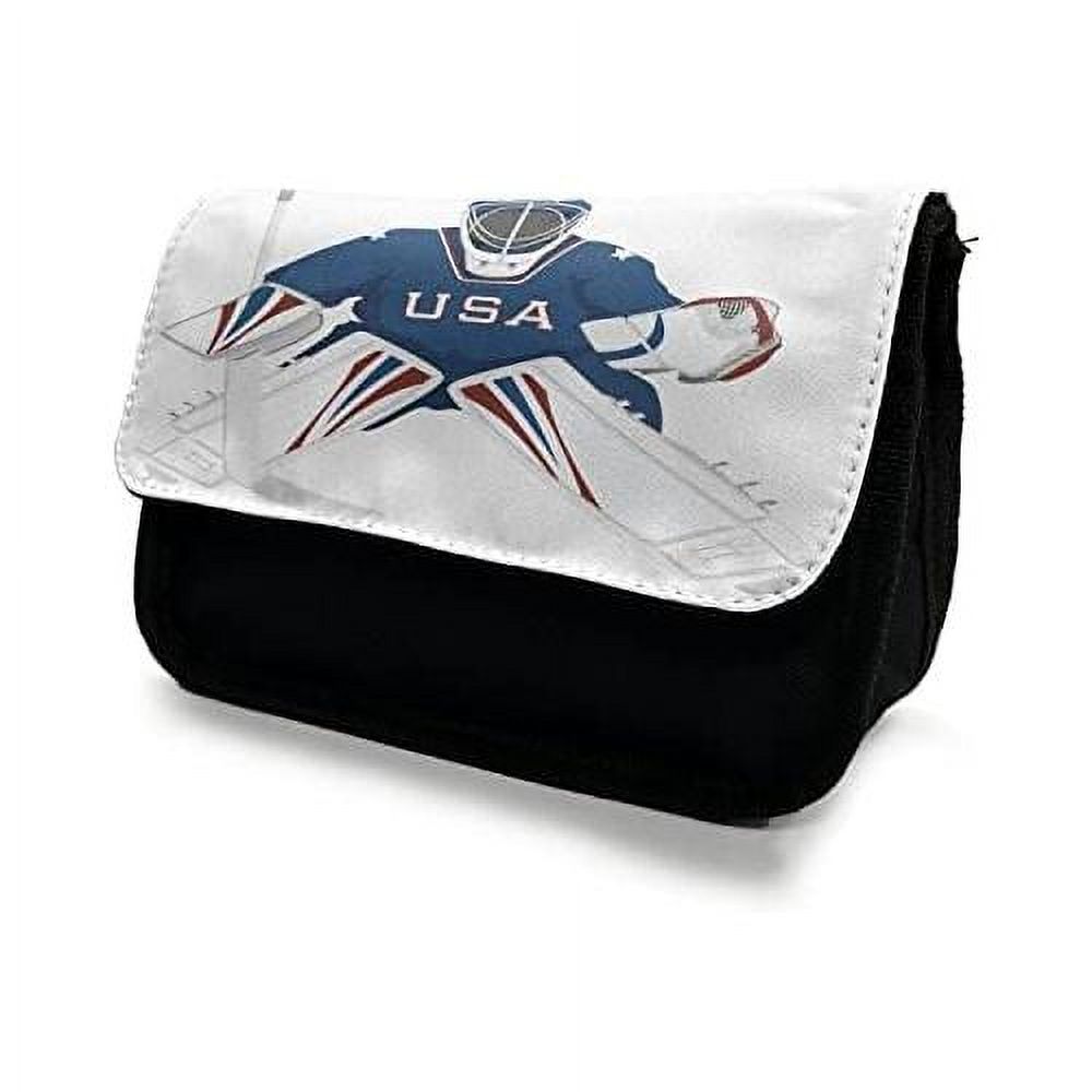 Sports Pencil Case, Hockey Goalie Protection, Fabric Pen Pencil Bag With Double Zipper, 8.5" X 5