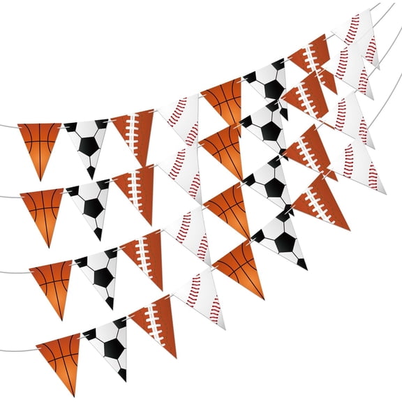 Sports Pennant Banners, Pre-String Sports Themed Party Decorations with Basketball Baseball Football Rugby for Party Supplies