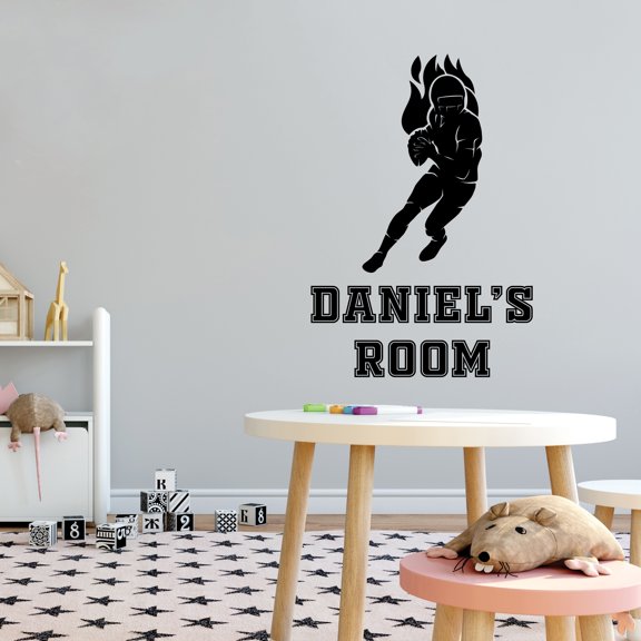 Sports Personalized Wall Decals for Boys Bedroom - Passionate American Football Player on Fire Player DIY & Creativity Custom Name Wall Sticker - Size: 28 In x 40 In
