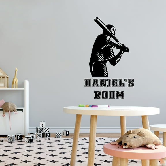 Sports Personalized Wall Decals for Boys Bedroom - Passionate Baseball Player Hitting a Baseball Player DIY & Creativity Custom Name Wall Sticker - Size: 18 In x 30 In