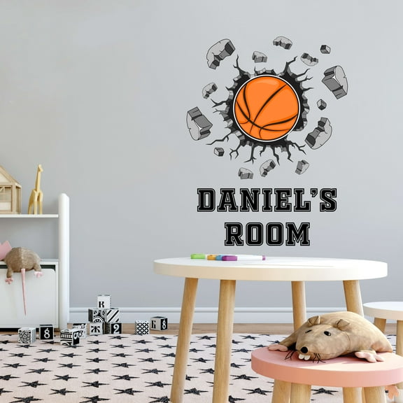 Sports Personalized Wall Decals for Boys Bedroom - Exploding Basketball DIY & Creativity Custom Name Wall Sticker - Size: 16 In x 20 In