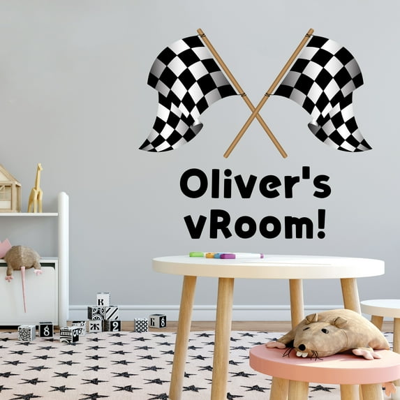 Sports Personalized Wall Decals for Boys Bedroom - Racing Flags on white Background DIY & Creativity Custom Name Wall Sticker - Size: 20 In x 18 In