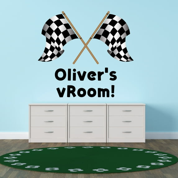 Sports Personalized Wall Decals for Boys Bedroom - Racing Flags on white Background DIY & Creativity Custom Name Wall Sticker - Size: 40 In x 36 In
