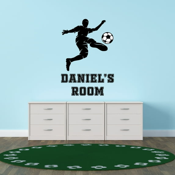 Sports Personalized Wall Decals for Boys Bedroom - Soccer Player Bicycle Kick DIY & Creativity Custom Name Wall Sticker - Size: 28 In x 40 In