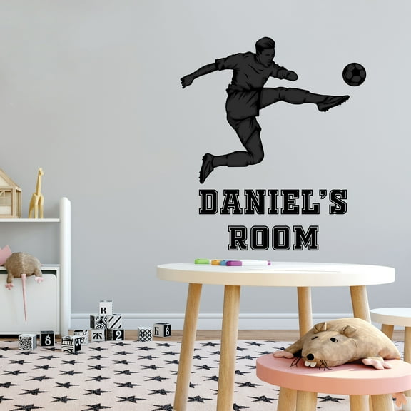 Sports Personalized Wall Decals for Boys Bedroom - Soccer Player Kicking Soccer Ball DIY & Creativity Custom Name Wall Sticker - Size: 9 In x 10 In