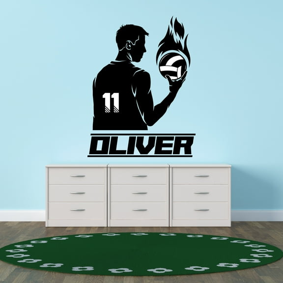 Sports Personalized Wall Decals for Boys Bedroom - Volleyball On Fire Player DIY & Creativity Custom Name Wall Sticker - Size: 8 In x 10 In