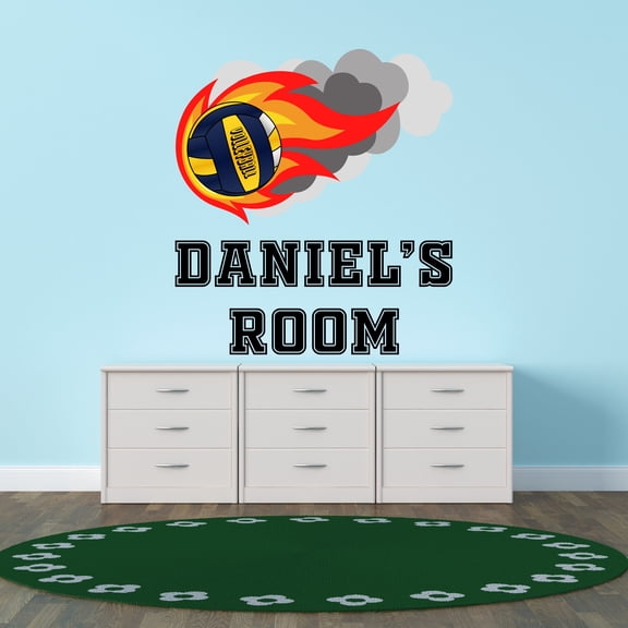 Sports Personalized Wall Decals for Boys Bedroom - Volleyball on Fire DIY & Creativity Custom Name Wall Sticker - Size: 9 In x 10 In