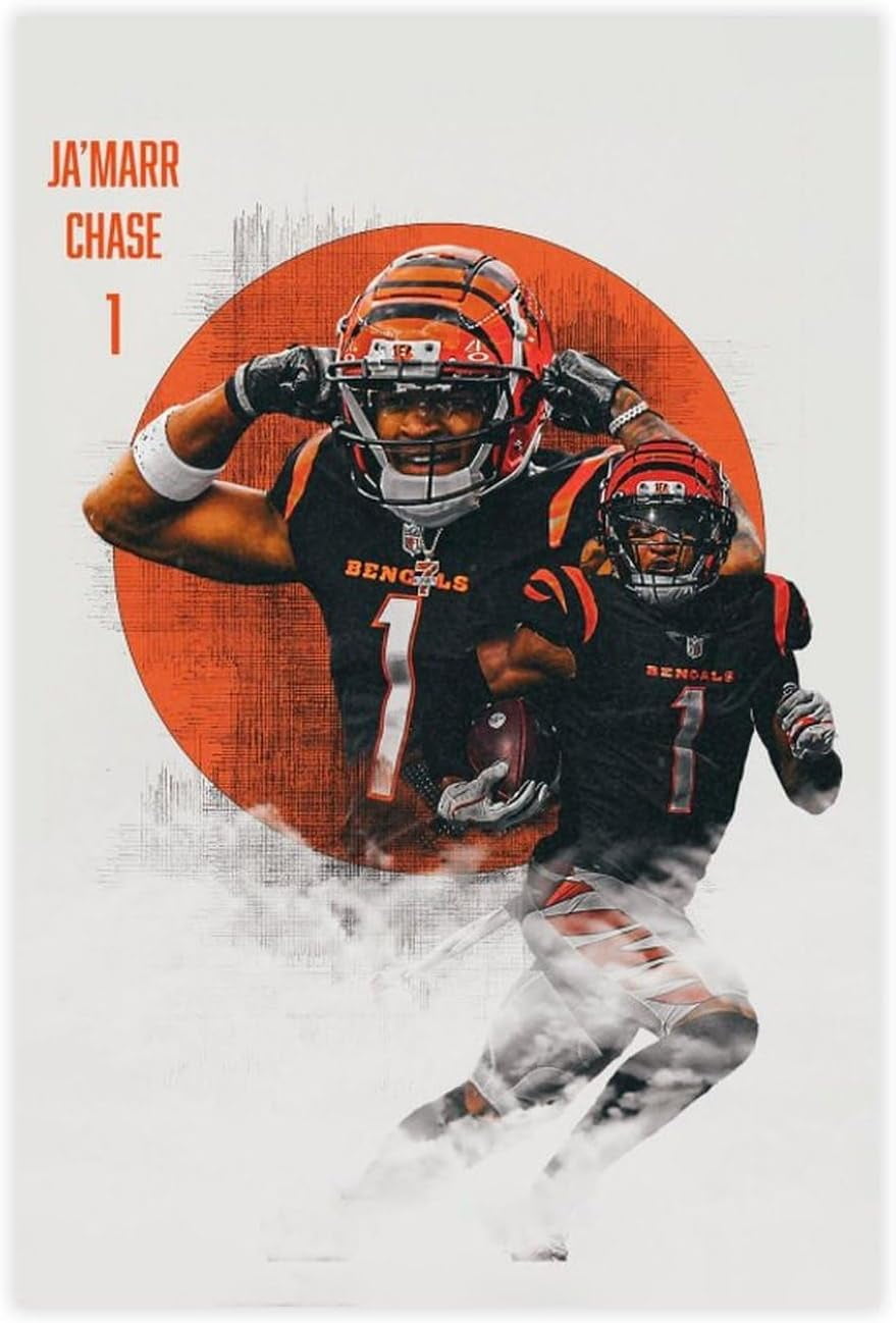 Sports Poster Ja'Marr Chase Poster, Cincinnati Bengals Canvas Poster