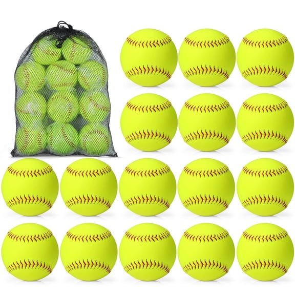 Sports Practice Softballs Official Size and Weight Slowpitch Softball with 1 Mesh Bag Unmarked Covered Fastpitch Softball Ball for Games Practice Training