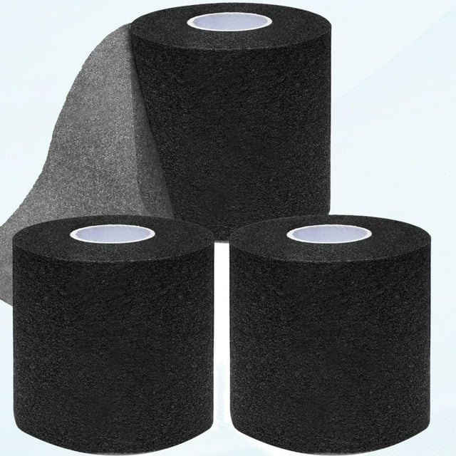 Sports PreWrap Tape, 3 Rolls of Black PreWrap Headbands, Foam Base