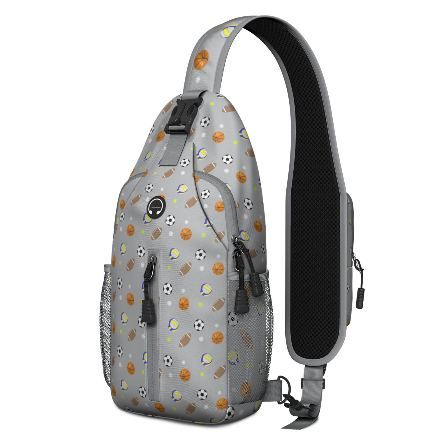 Sports Print Sling Backpack with Baseball, Football, and Soccer Themes – Water-Resistant Crossbody Bag with Anti-Theft Pocket, Large Storage Compartments, Adjustable Strap, Ideal for Boys