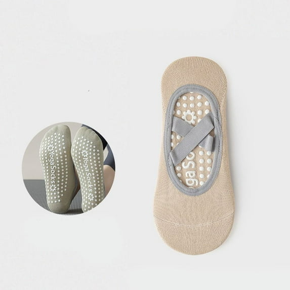 Sports Quality Solid Color Cotton Breathable Gym Pilates Socks Anti-Slip Sports Socks Bandage Yoga Socks KHAKI