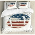 thumbnail image 1 of Sports Queen Size Duvet Cover Set, Grunge American Flag Themed Stitched Rugby Ball Vintage Design Football Theme, Decorative 3 Piece Bedding Set with 2 Pillow Shams, Cream Blue Red, by Ambesonne, 1 of 3