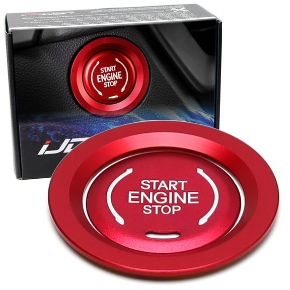 Sports Red Engine Start/Stop Push Start Button Decoration Cover & Surrounding Ring Trim, For Chevy 2019-up Silverado, Blazer, C8 Corvette Stingray Suburban/Tahoe, Cadillac XT CT