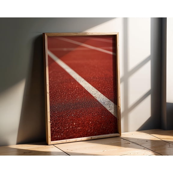 Sports , Red Running Track Lanes Minimal Sports Texture Wall Art Poster , Poster Print Only