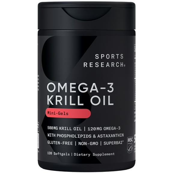 Sports Research® Antarctic Omega-3 Krill Oil 500mg, 120 Count Mini-Softgels