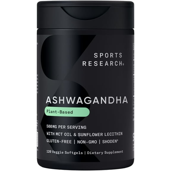 Sports Research® Ashwagandha 500mg - Natural Stress & Anxiety Support Supplement (120 Veggie Softgels)