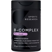 Sports Research® Vitamin B-Complex - Full Spectrum of B Vitamins with Methylated B12 & Folate - Gluten Free · Plant-Based · Non-GMO · Vegan-Friendly Formula - 60 Veggie Softgels