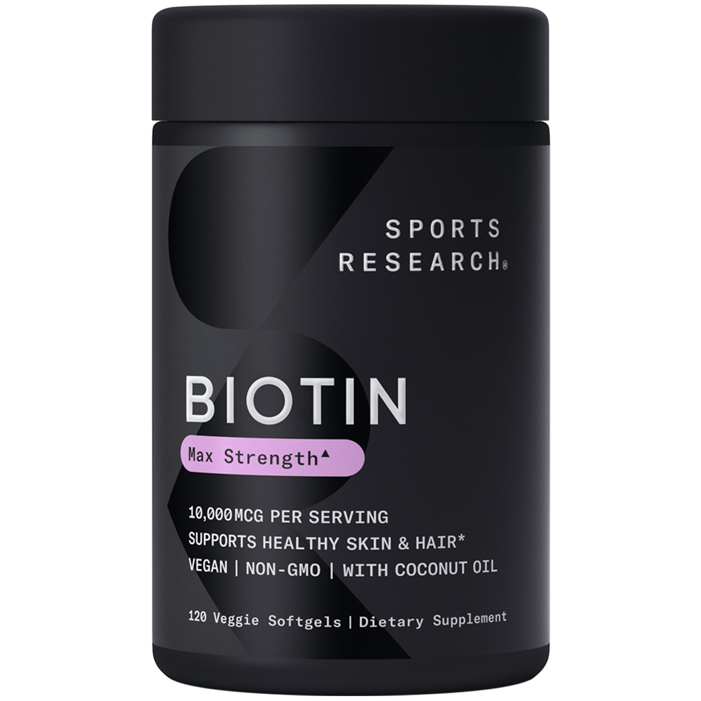 Sports Research Biotin with Coconut Oil, 10,000 mcg, 120 Veggie Softgels - image 1 of 7
