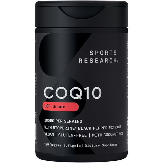 Sports Research CoQ10 (100mg) Enhanced w/ Coconut Oil & Bioperine (Black Pepper)