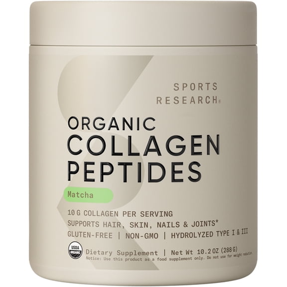 Sports Research Collagen Peptides Matcha Green Tea  Hydrolyzed Supplement 10.16oz (24 Servings)