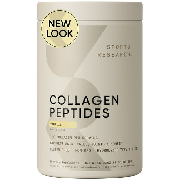 Sports Research Collagen Peptides, Type I & III, Vanilla, 16.85oz