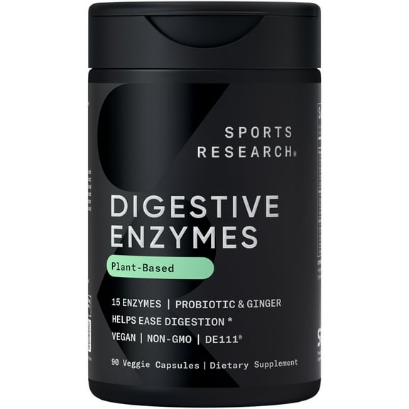 Sports Research® Digestive Enzymes with Probiotics & Ginger - Plant Based Vegan Certified Non-GMO (90 Softgels)
