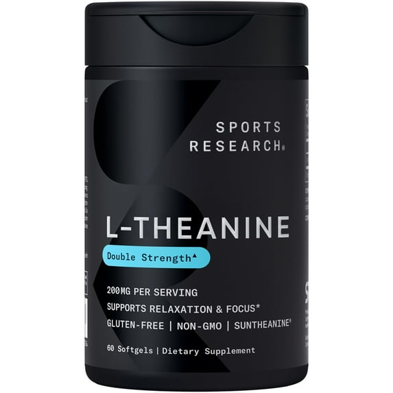 Sports Research Double Strength L-Theanine 200mg + Coconut Oil Natural Nootropic (60 softgels)