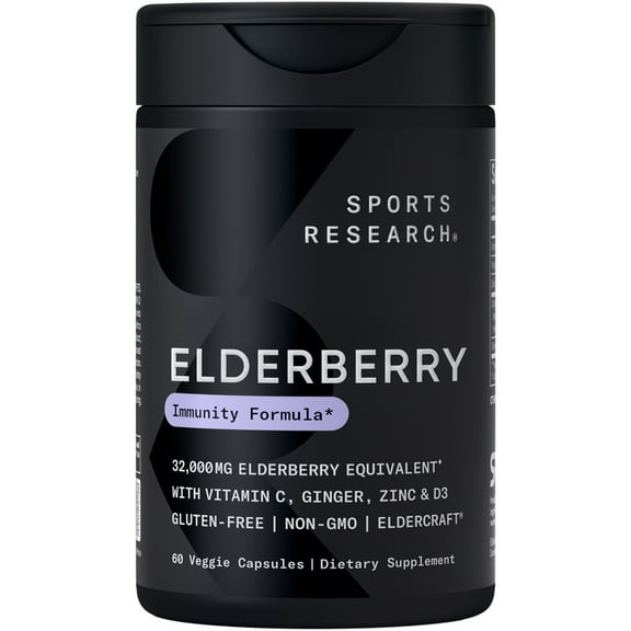 Sports Research® Elderberry 500mg Vitamin D C Ginger Zinc High Extract Non-GMO Gluten Free (60 V-Softgels)