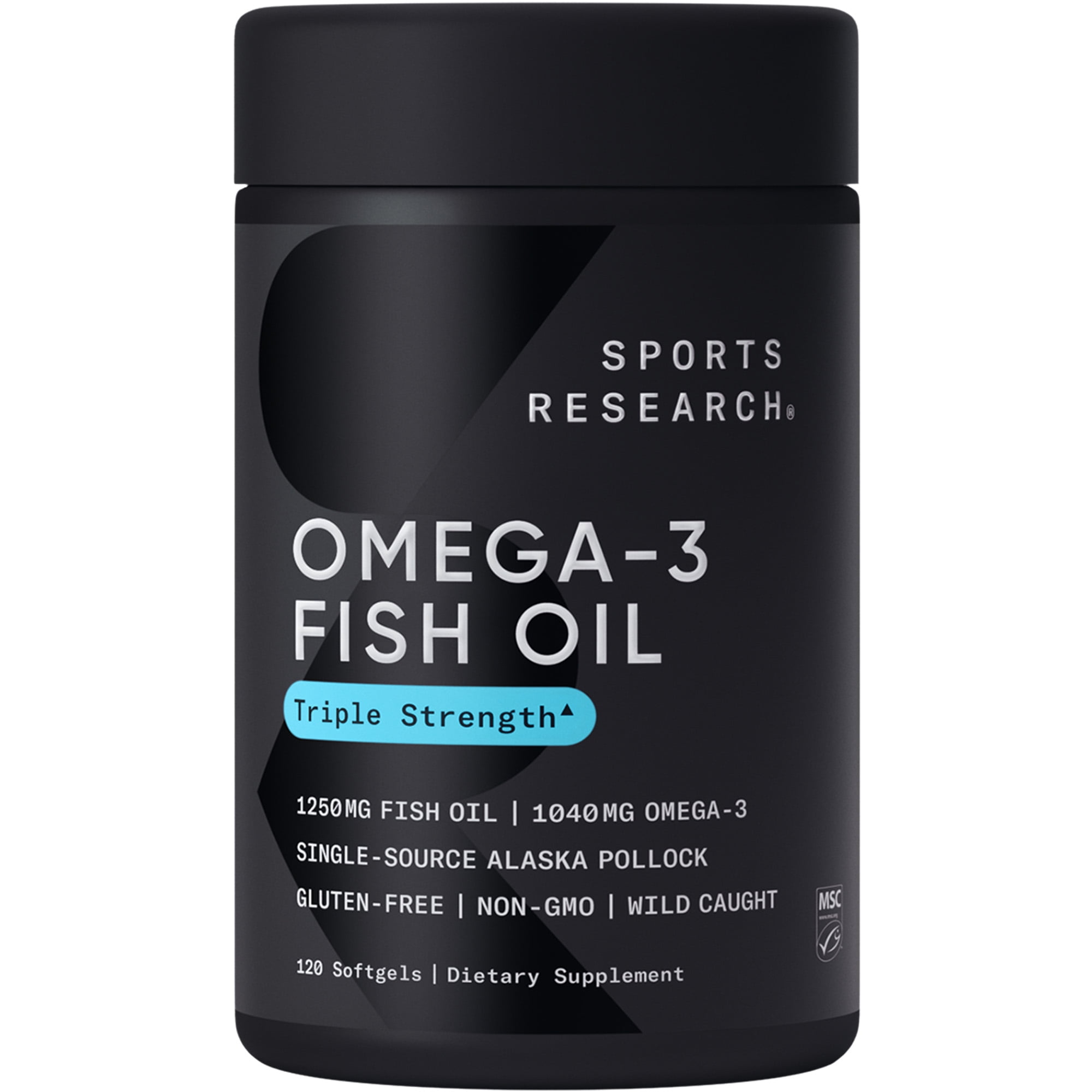 Sports Research Omega 3 Fish Oil Supplement, Triple Strength 1250mg Omega 3 Fatty Acids, 120 Softgels