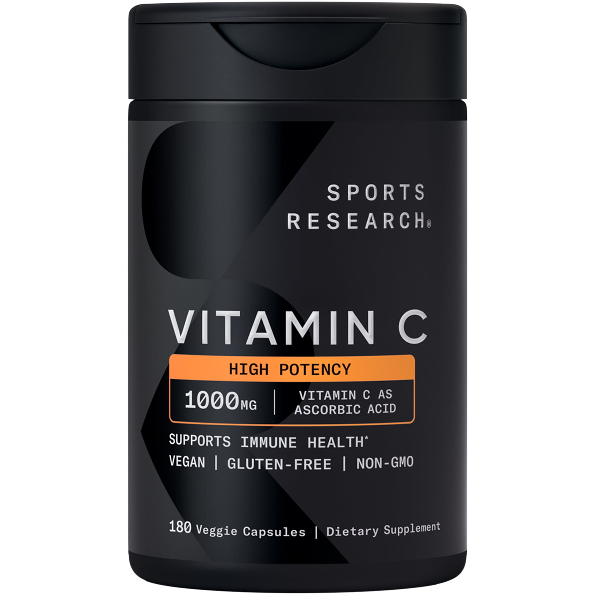 Sports Research High Potency Vitamin C Supplement - Vegan Veggie Capsules for Antioxidant Activity & Immune Support - NonGMO Verified & Gluten Free - Ascorbic Acid Vitamin C 1000mg, 180 Count