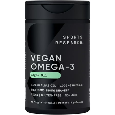 Sports Research® Highest Levels of Vegan Omega 3 DHA & EPA Softgel Fatty Acids (Carrageenan Free)