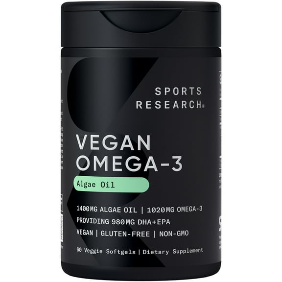 Sports Research® Highest Levels of Vegan Omega 3 DHA & EPA Softgel Fatty Acids (Carrageenan Free)