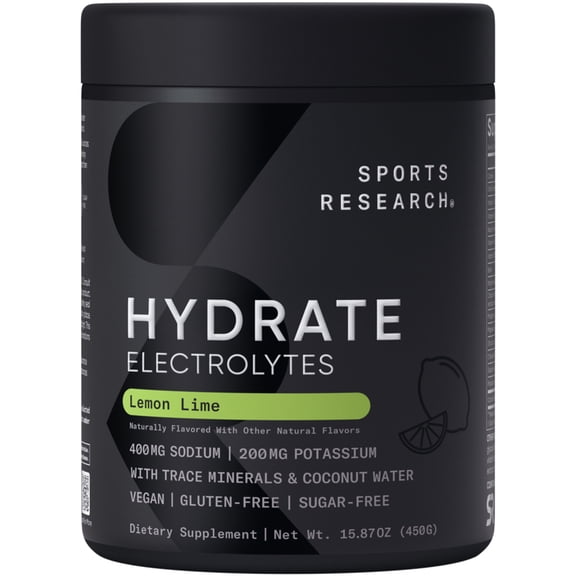 Sports Research Hydrate Lemon Lime Drink Mix  Refreshing Electrolyte Power (90 Servings)